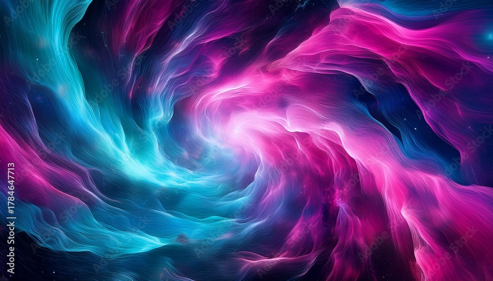Obraz premium Vibrant Cosmic Nebula Swirls With Electric Pink And Cyan Energy Creating A Dynamic Ethereal Abstract Background