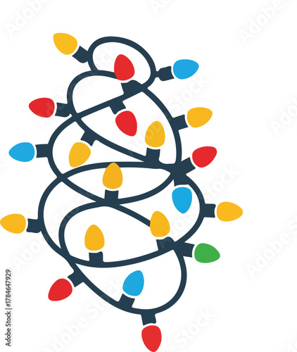 Tangled string of colorful Christmas lights for holiday decoration.