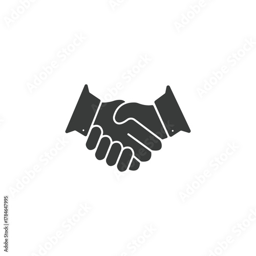 Flat vector icon of a handshake representing partnership, teamwork, agreement, and trust in business. Perfect for corporate collaboration, deals, communication, and professional relationship concepts.