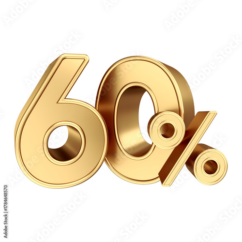 Golden 60 percent symbol isolated on Transparent Background