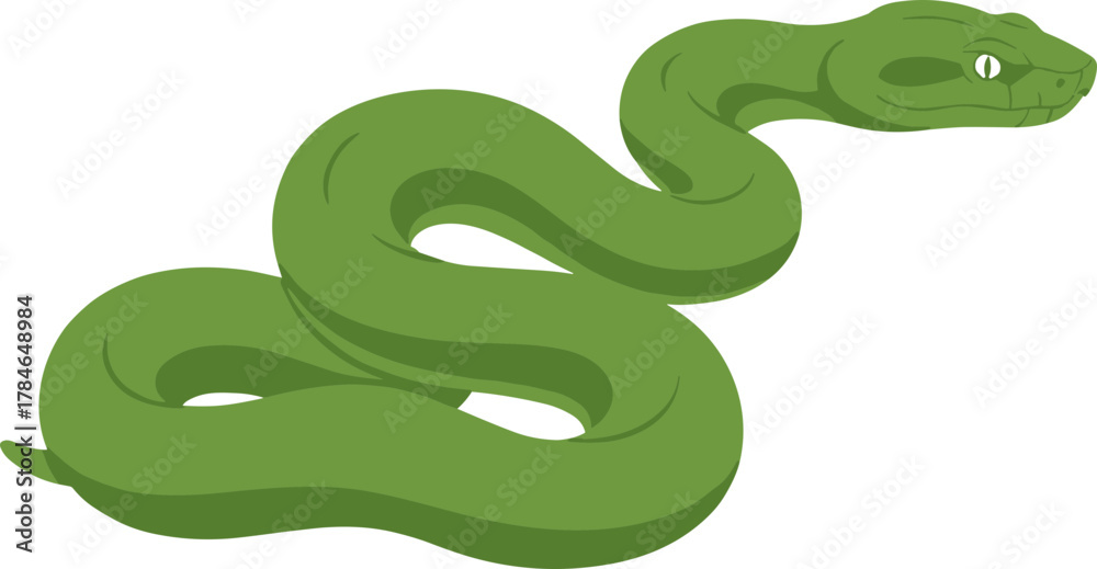 Naklejka premium Simple Flat Green Snake Reptile Curvy Isolated Wildlife Character Illustration