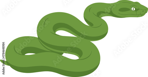 Simple Flat Green Snake Reptile Curvy Isolated Wildlife Character Illustration