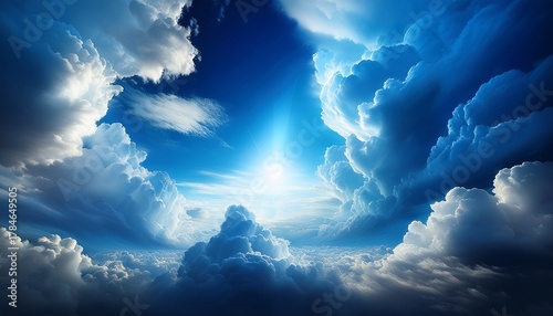 Dramatic Blue And White Cloudscape With Bright Center Vertical