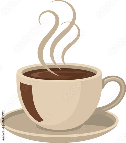 Steaming coffee cup vector illustration with hot beverage on a saucer ready for a morning drink.