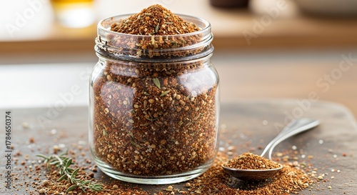 Rustic glass jar filled with Creole seasoning blend
