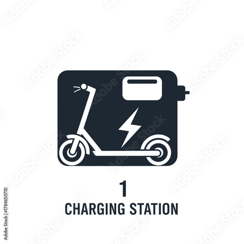 Electric Scooter Charging Station Icon with Battery Symbol.