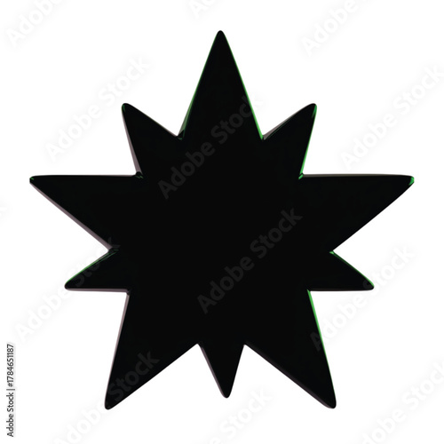 Black seven-pointed star shape with sharp edges on a plain white background, a striking geometric silhouette.