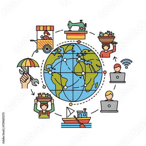 Global Business and Trade Network Connecting Diverse Industries Worldwide.