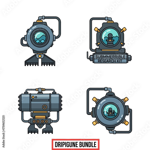 Pixel Art Submersible Bundle - Vintage Underwater Exploration Vehicles.