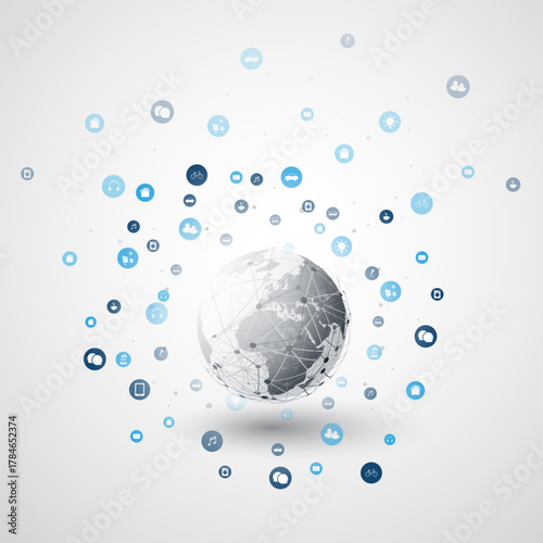 Internet of Things, Cloud Computing Design Concept with Icons - Digital All Around the World Network Connections, Technology Background