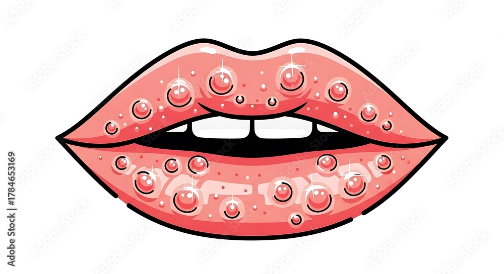 Obraz premium Illustration of Lips with Cold Sores and Blisters.
