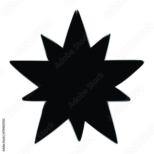 Black eight-pointed star shape with sharp angles and a solid, opaque appearance against white background.