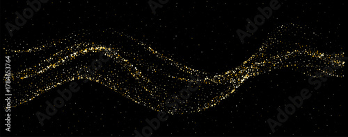 Abstract golden glitter stream in flowing waves