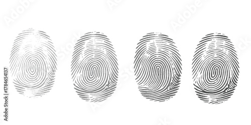 Set of fingerprint black different fingerprints are shown, each with a different pattern on white background.