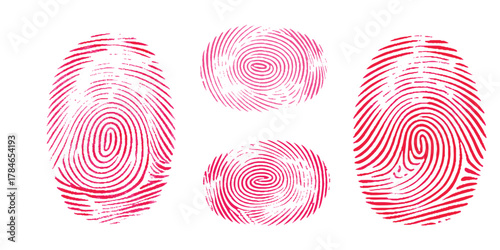 Finger print background white red vector, Biometric, identity icon set. Fingerprints icon set vector isolated.