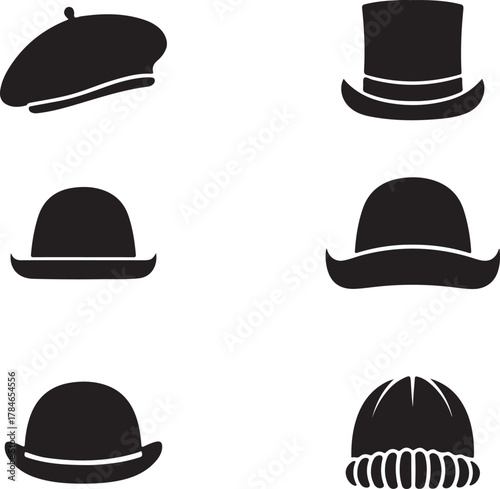 Assorted Hat Silhouettes Collection beret top hat