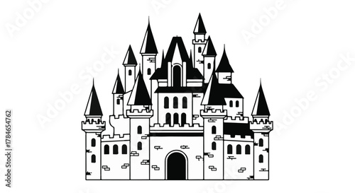 castle vector icon in black and white
