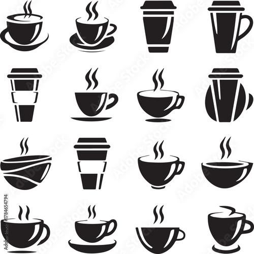 Wallpaper Mural Assortment of black coffee and tea cup icons with steam Torontodigital.ca