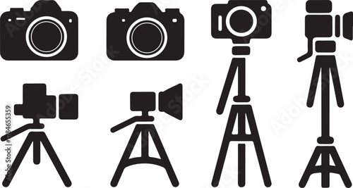 Assortment of camera and tripod icons video camera