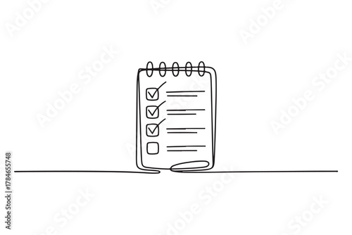 Modern one line art of checklist clipboard symbol simple linear design
