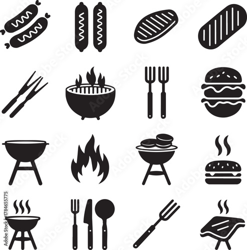 Barbecue Food and Grill Icons sausage