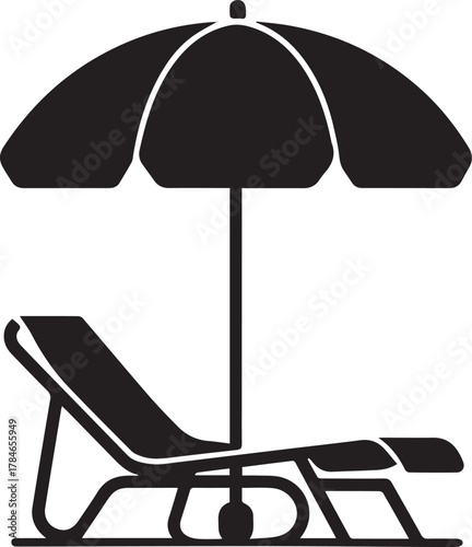 Beach Chair and Umbrella Silhouette Icon vacation