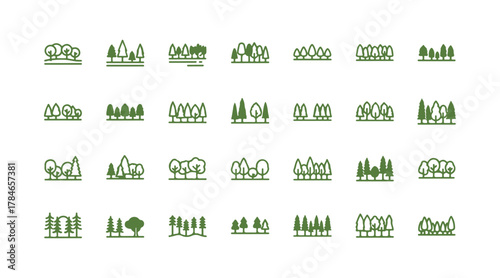 Tree line icon collection. Vector set. Various thin, simple outlines. Group of design elements
