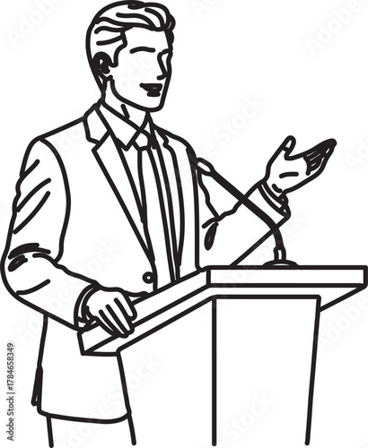 Minimalist Vector Icon of Public Speaker at Podium – Leadership, Presentation, Communication, Conference, Speech