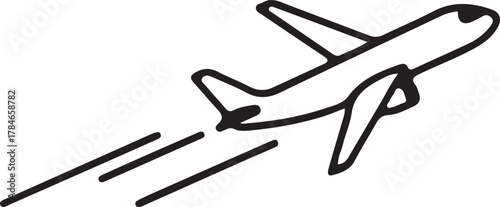 Minimalist Airplane Flight Icon – Black and White Travel Symbol for Aviation, Speed, and Altitude Concepts