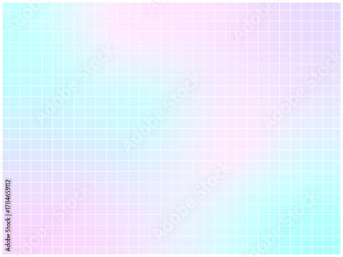 淡いピンクと水色のグラデーションに、白い細線チェックを重ねた透明感のあるグリッド背景