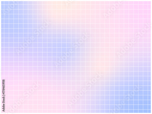 淡いピンクと青紫のグラデーションに、白い細線チェックを重ねた透明感のあるグリッド背景