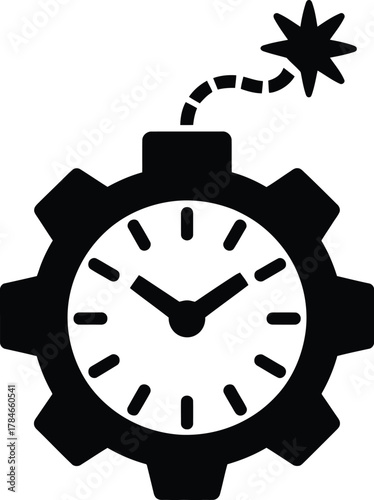 Black gear clock with a lit bomb fuse time