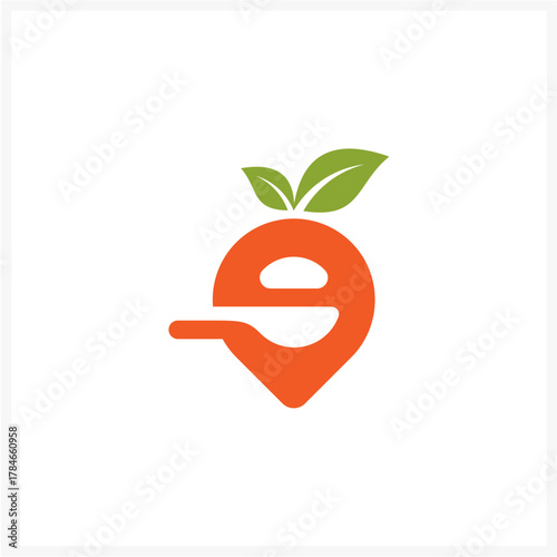 Food Location Logo Fresh Vegetables with Spoon and Pin Design for Healthy Eating and Restaurants