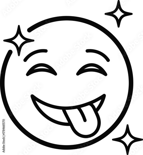 Vector outline emoji with tongue out and sparkles for social media use eps silhouette