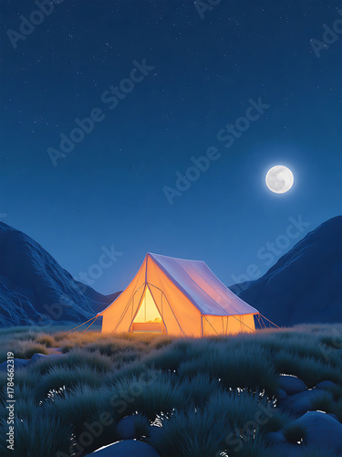 Illuminated tent under starry night sky camping stars