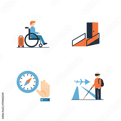 Accessibility and inclusivity symbols for travel and assistance.