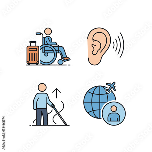 Accessibility and inclusivity travel concepts for people with disabilities and impairments.