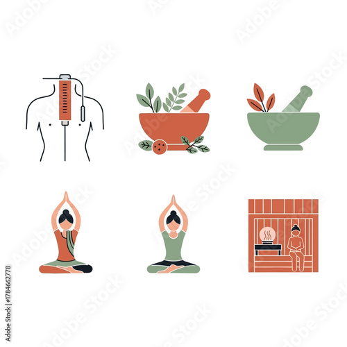 Alternative Medicine and Holistic Health Practices Illustration.