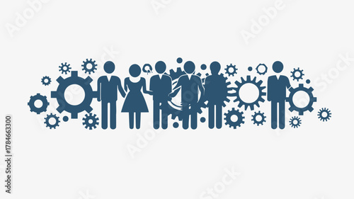 AI Image generation of Teamwork harmony displayed through people and gears symbolizing