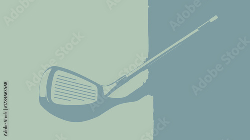 AI Image A minimalist rendition of a golf club set against a split-tone background of muted blues