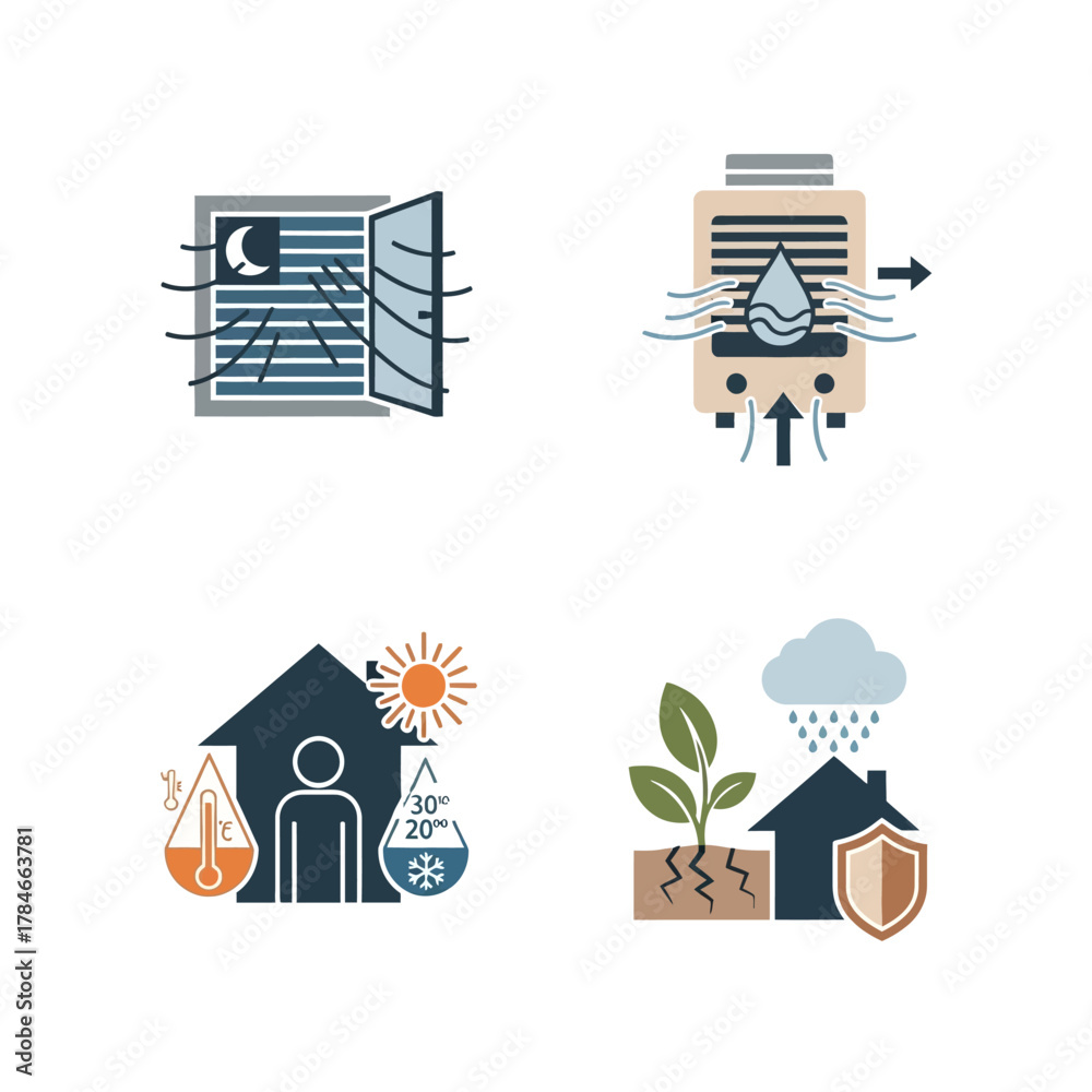 Fototapeta premium Climate Control and Environmental Protection Icons.