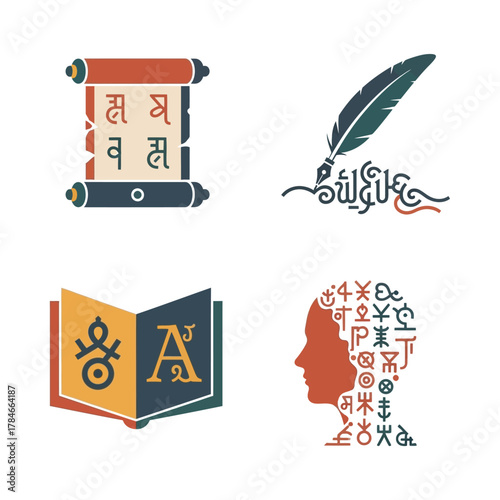 Collection of symbols representing language and knowledge.