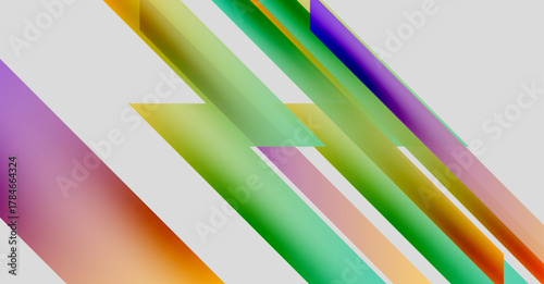 Abstract geometric composition. Diagonal lines intersect, creating vibrant color gradients. Modern design, minimalist aesthetic.