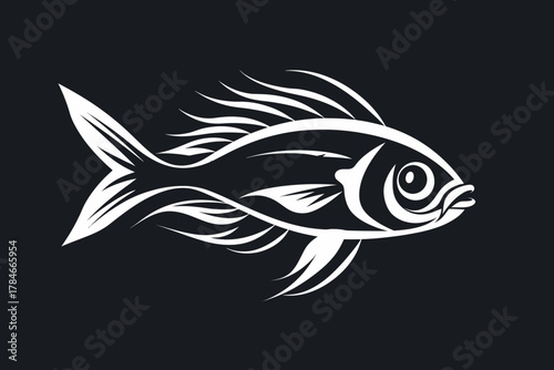 AI Image A stylized white fish illustration on a contrasting black background design showcasing