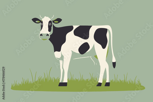AI Image Depicts a Tranquil Rural Scene of a Holstein Cow Grazing in a Lush Green Pasture