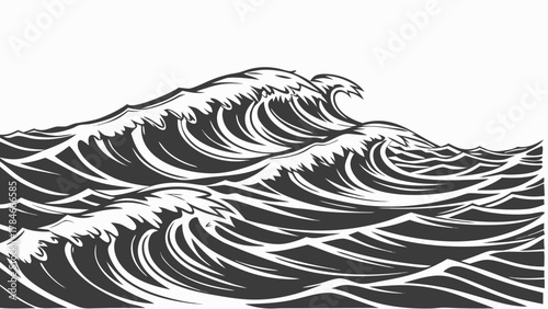 Ocean Waves Line Art – Powerful Sea Wave Vector Illustration in Black and White