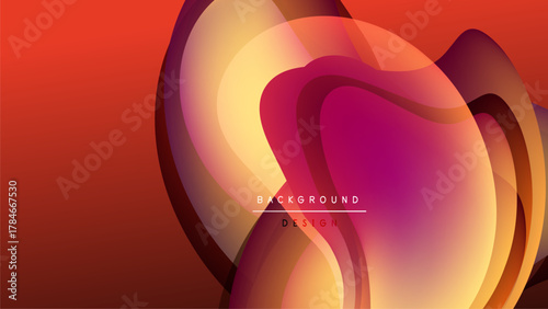 Abstract flowing shapes, vibrant gradients. Warm colors dominate design, creating dynamic visual effect. Background is dark, contrasting layers.