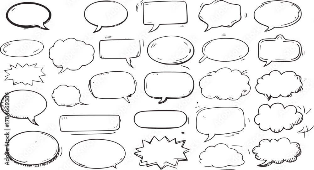 Obraz premium Hand drawn speech bubbles and thought clouds vector