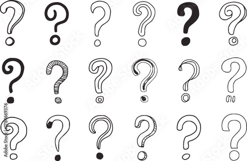 Hand drawn question marks collection symbol doodle
