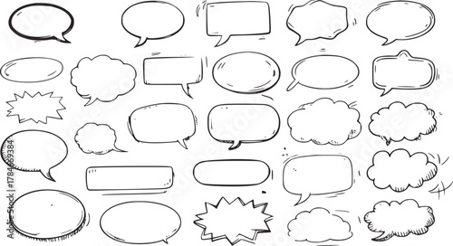 Hand drawn speech bubbles and thought clouds vector